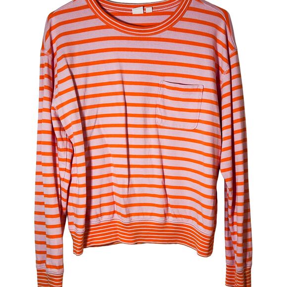 GAP Women's Long-Sleeved Bright Pink/Orange Striped Crewneck Top Size Large - Picture 8 of 8
